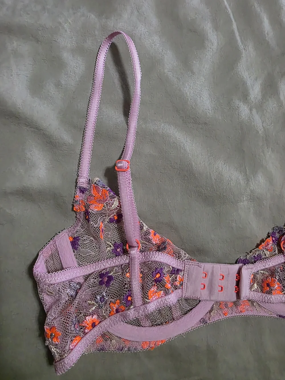 For Love & Lemons Lavender Floral Embroidered Lingerie Set with Neon Accents